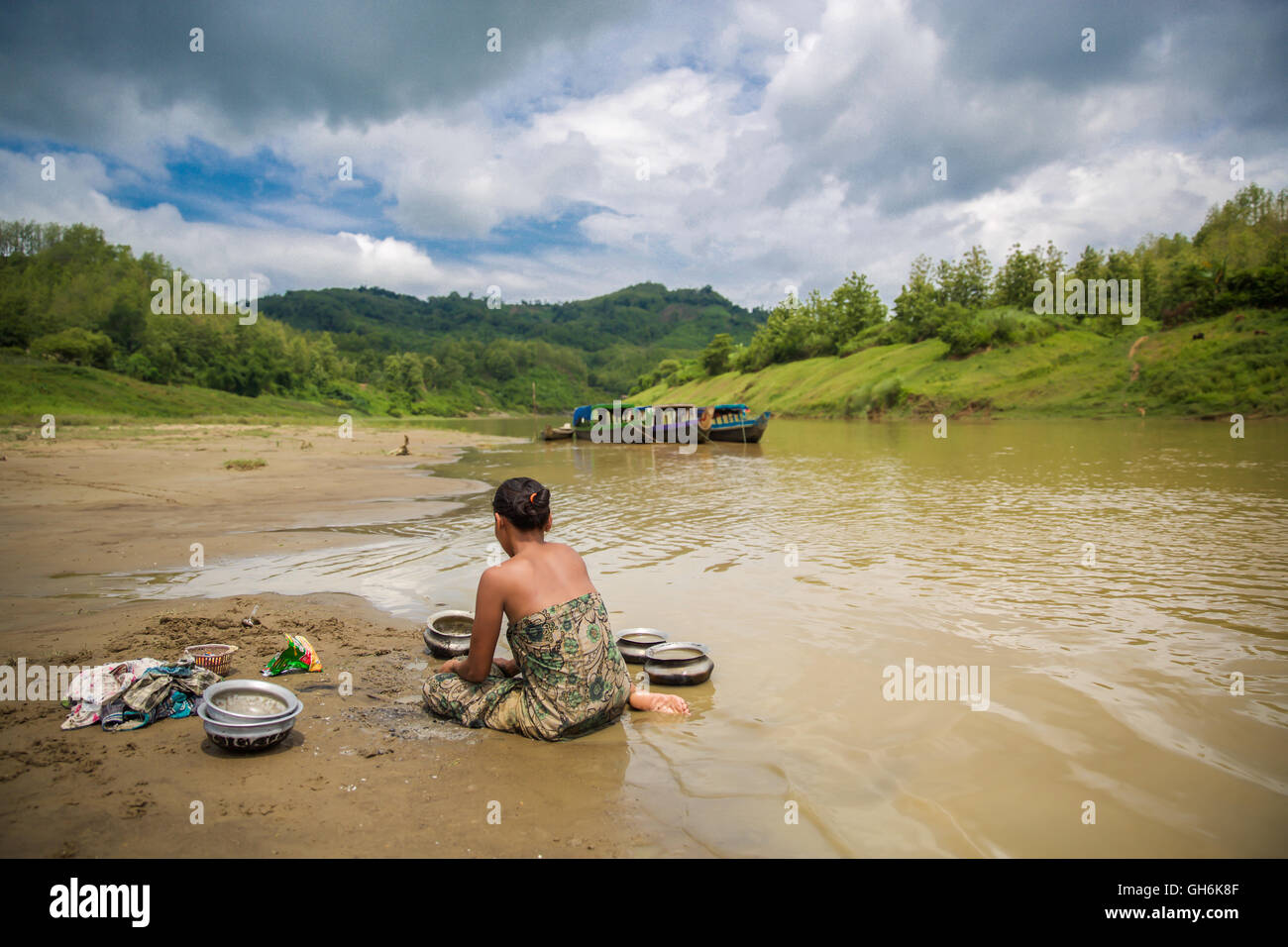 Una donna dalla tribù Marma nelle Chittagong Hill Tracts - Bangladesh Foto Stock