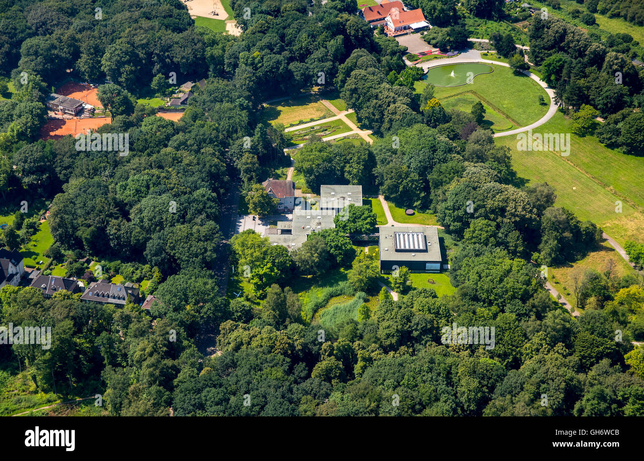 Vista aerea, Museum Square nella città giardino, Bottrop, la zona della Ruhr, Renania settentrionale-Vestfalia, Germania, Europa, vista aerea, Foto Stock