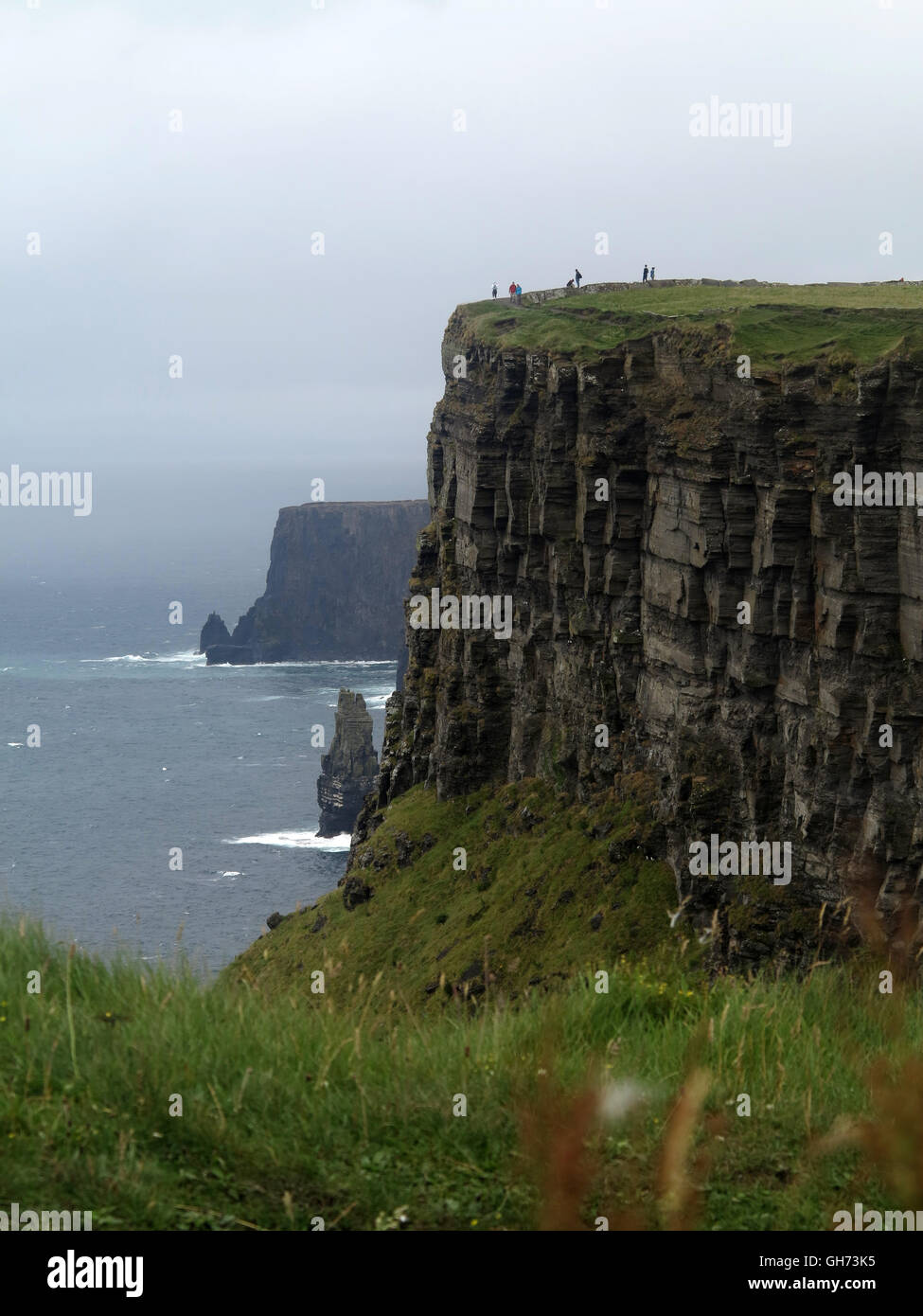 Scogliere di Moher in un giorno di pioggia - County Clare - Irlanda Foto Stock