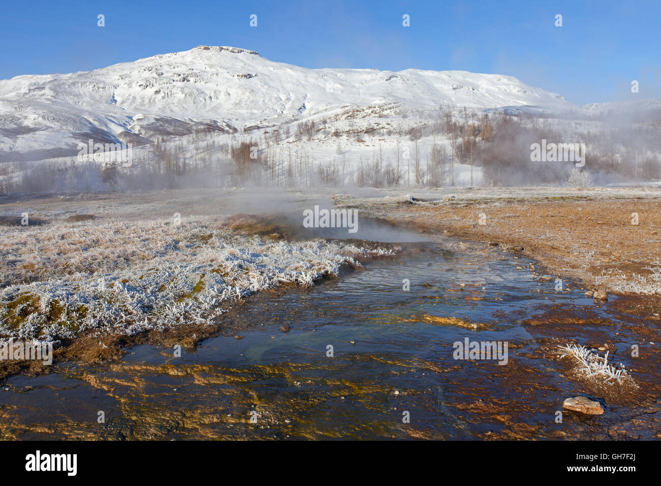 Area geotermica di Geysir nella valle di Haukadalur, Sudurland, Islanda Foto Stock