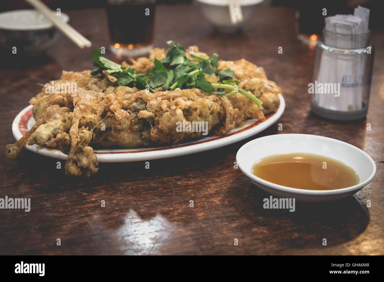 Cucina asiatica - Fritte ostriche Pancake Foto Stock