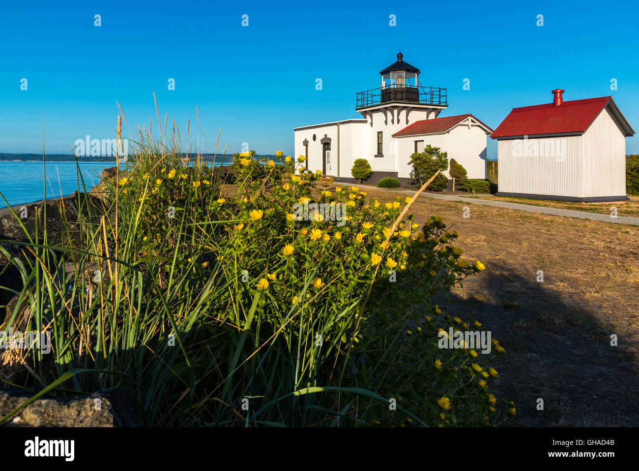 Punto n. Point lighthouse, Hansville, Kitsap Peninsula, Washington, Stati Uniti d'America Foto Stock