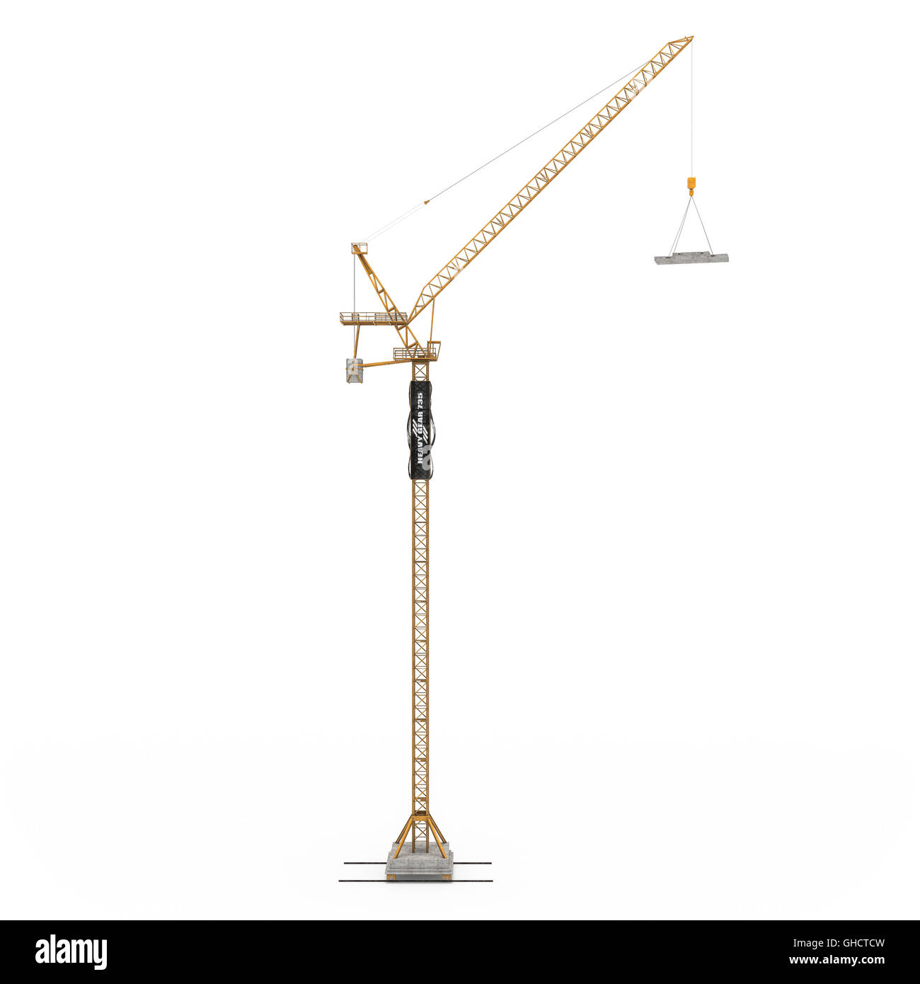 Vista laterale gru da cantiere isolato 3d rendering su sfondo bianco Foto Stock