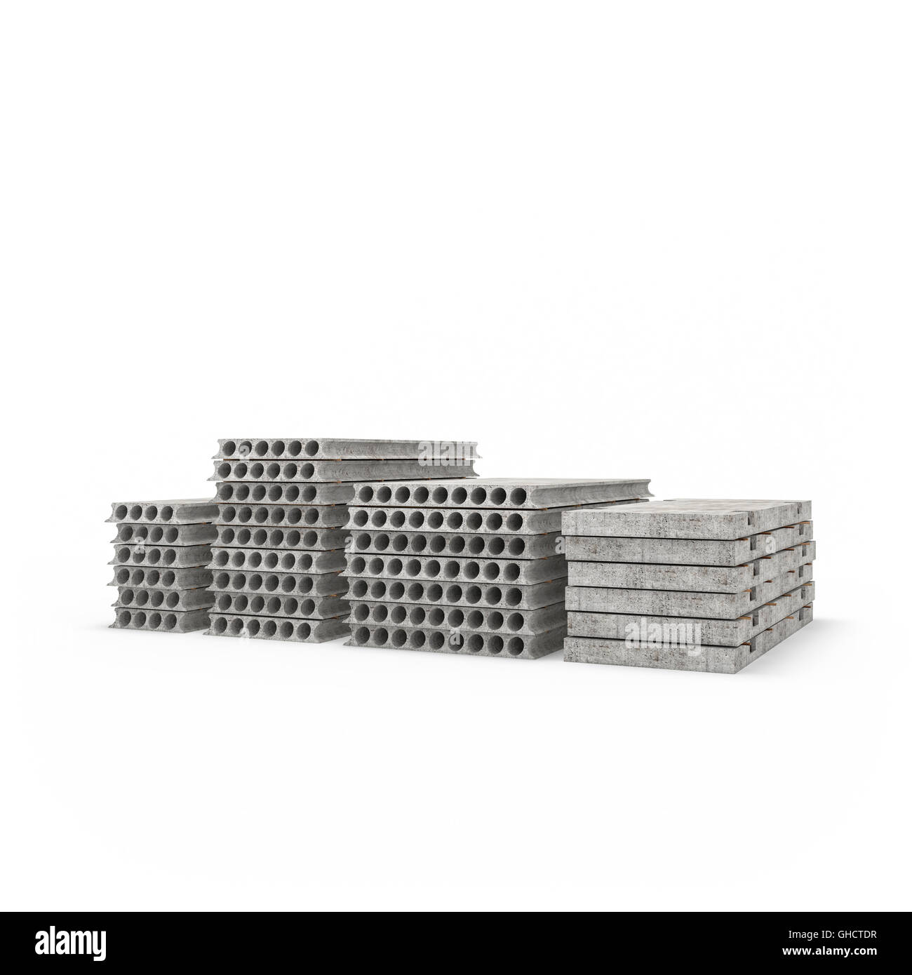 I blocchi di calcestruzzo su pallet in legno 3D rendering su sfondo bianco Foto Stock