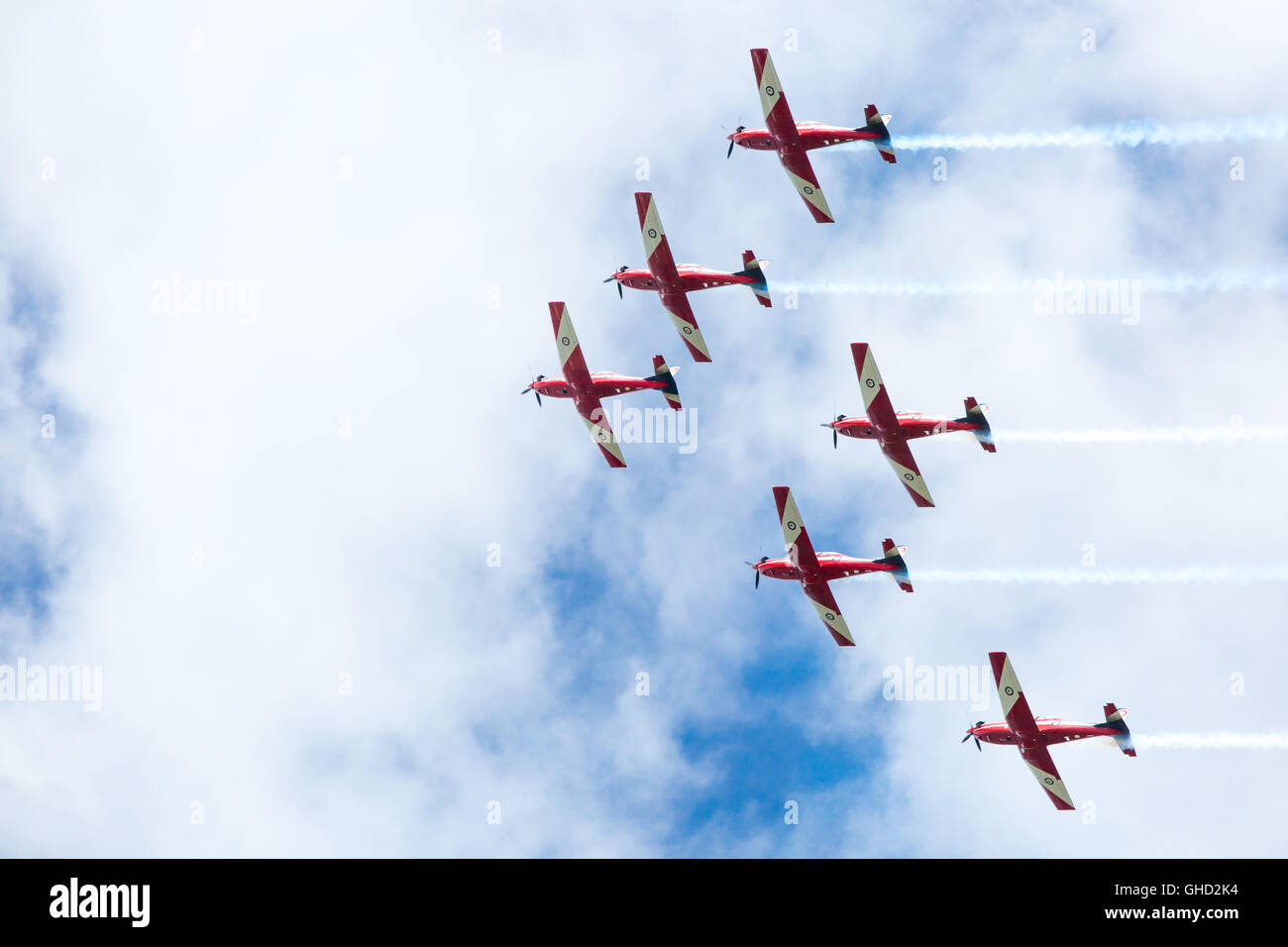 Melbourne, Australia - 26 Gennaio - il famoso frecce rosse di volare per celebrare la giornata in Australia a Melbourne, Victoria, Australia Foto Stock