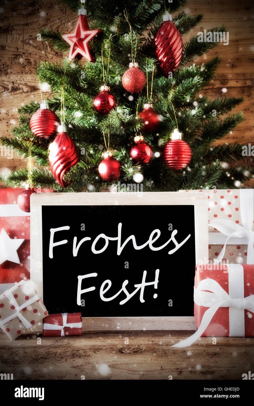Albero con Frohes Fest significa Buon Natale Foto Stock