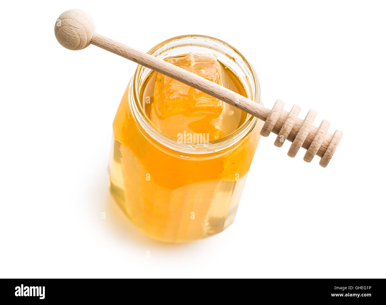 Fresca con miele di favo in barattolo. Foto Stock