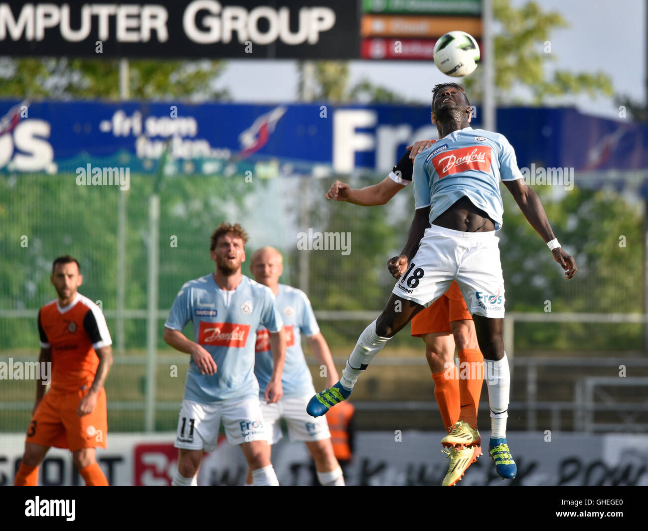 HADERSLEV, DENAMRK - Agosto 4, 2016: Terzo Round eliminazione a European League match SonderjyskE - KGHM Zaglebie Lubin 1:1. Foto Stock