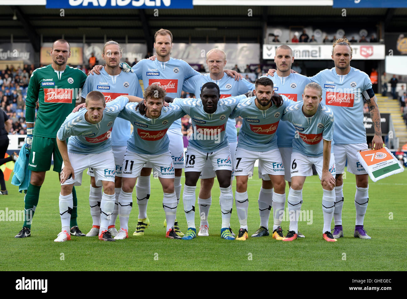 HADERSLEV, DENAMRK - Agosto 4, 2016: Terzo Round eliminazione a European League match SonderjyskE - KGHM Zaglebie Lubin 1:1. Foto Stock