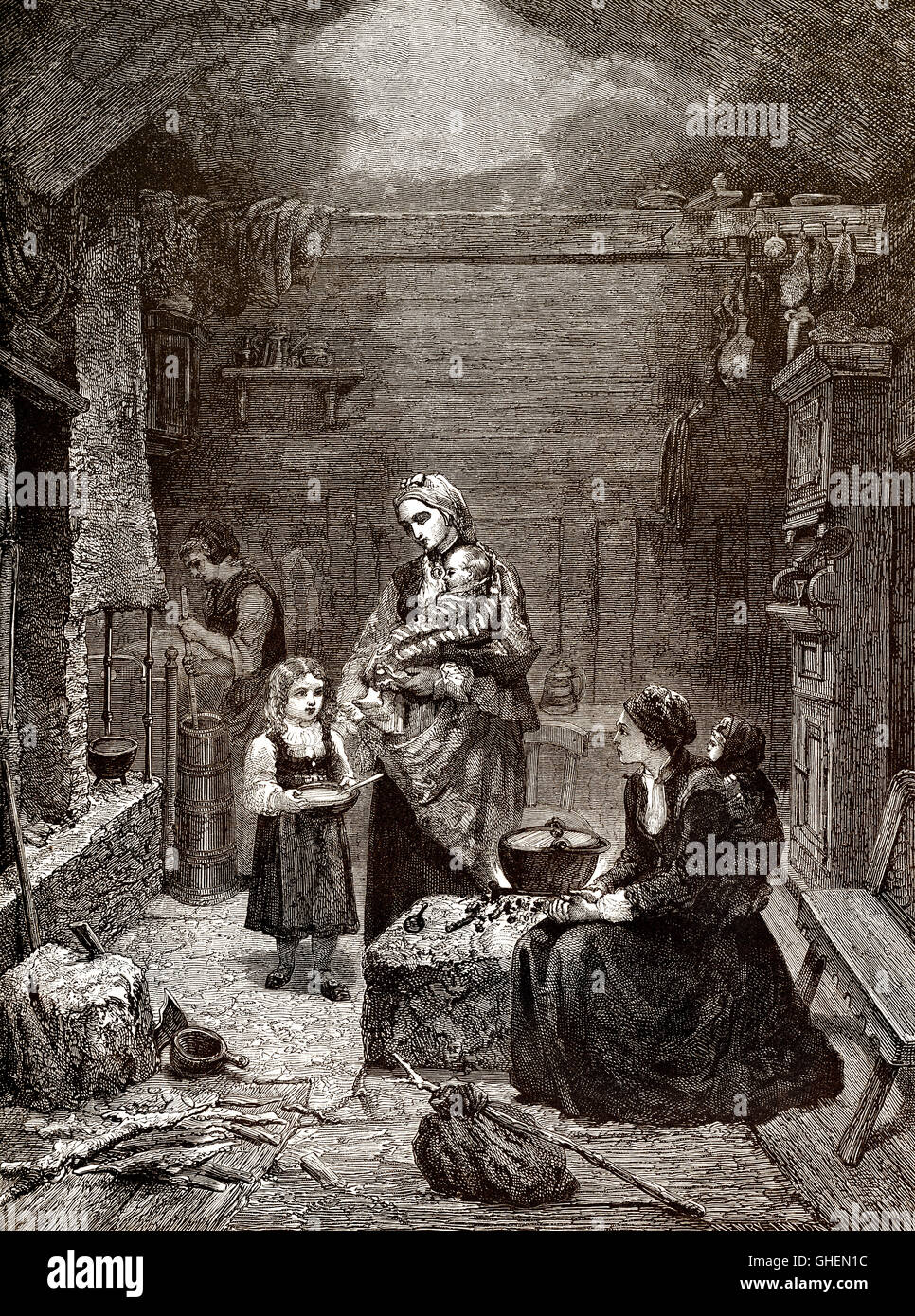 La casa di famiglia in Norvegia, XVIII secolo Foto Stock