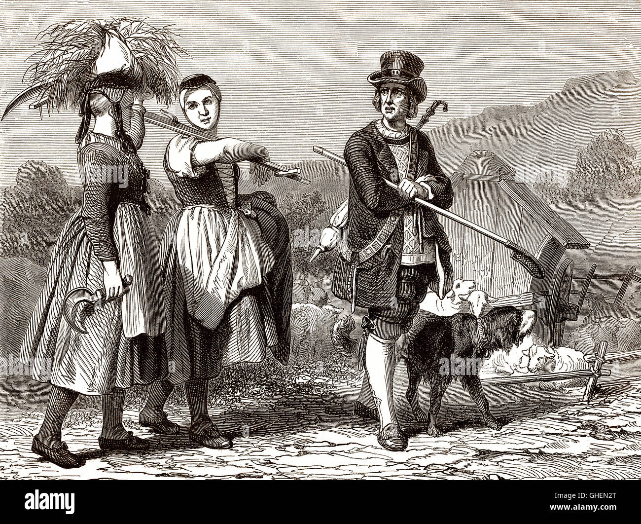 Il tedesco costumi da Baden, Germania, XIX secolo Foto Stock