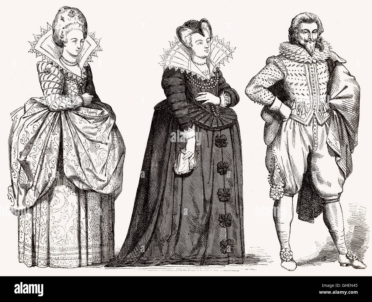 Costumi francesi del XVII secolo Foto Stock
