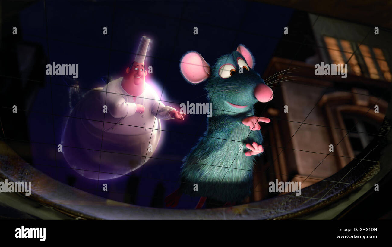 Ratatouille / REMY Remy unterhält sich mit dem verstorbenen Auguste Gusteau. Dessen Geist einer 'grande cuisine' weht schon lange nicht mehr durch die Küche... Regie: Brad Bird alias. Ratatouille Foto Stock