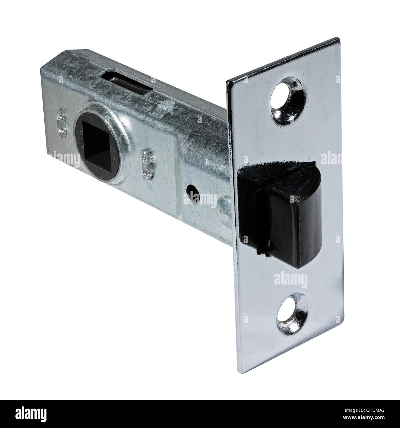 Un elemento tubolare di chiavistello della porta isolata su uno sfondo bianco Foto Stock