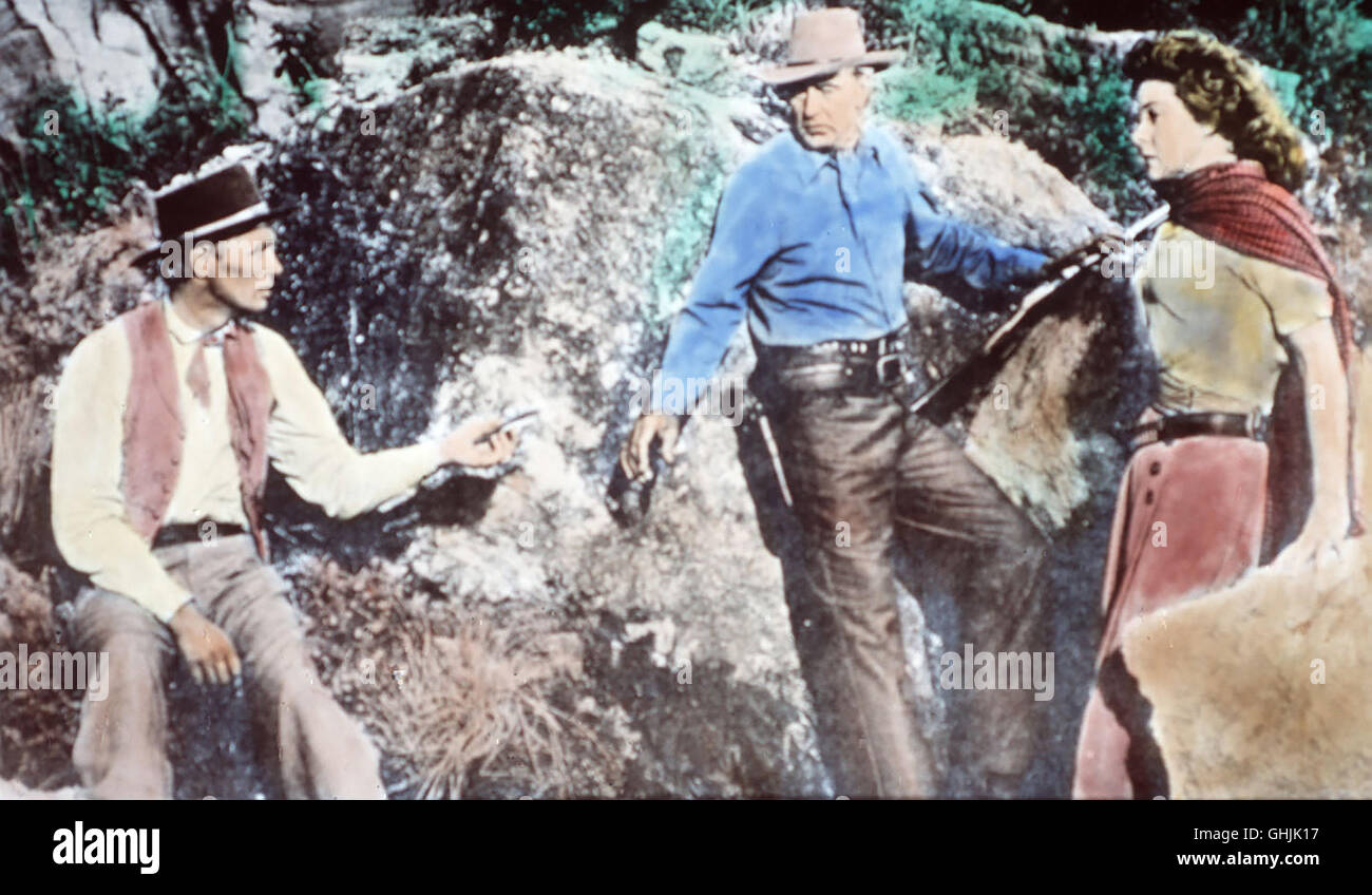 Eine junge Frau heuert drei Glücksritter un, uhm im Indianergebiet die Goldmine zu finden, wo ihr Vater verschüttet liegt. Szene mit RICHARD WIDMARK (Fiske), Gary Cooper (Hooker), SUSAN HAYWARD (Leah Fuller) Regie: Henry Hathaway aka. Giardino del male Foto Stock