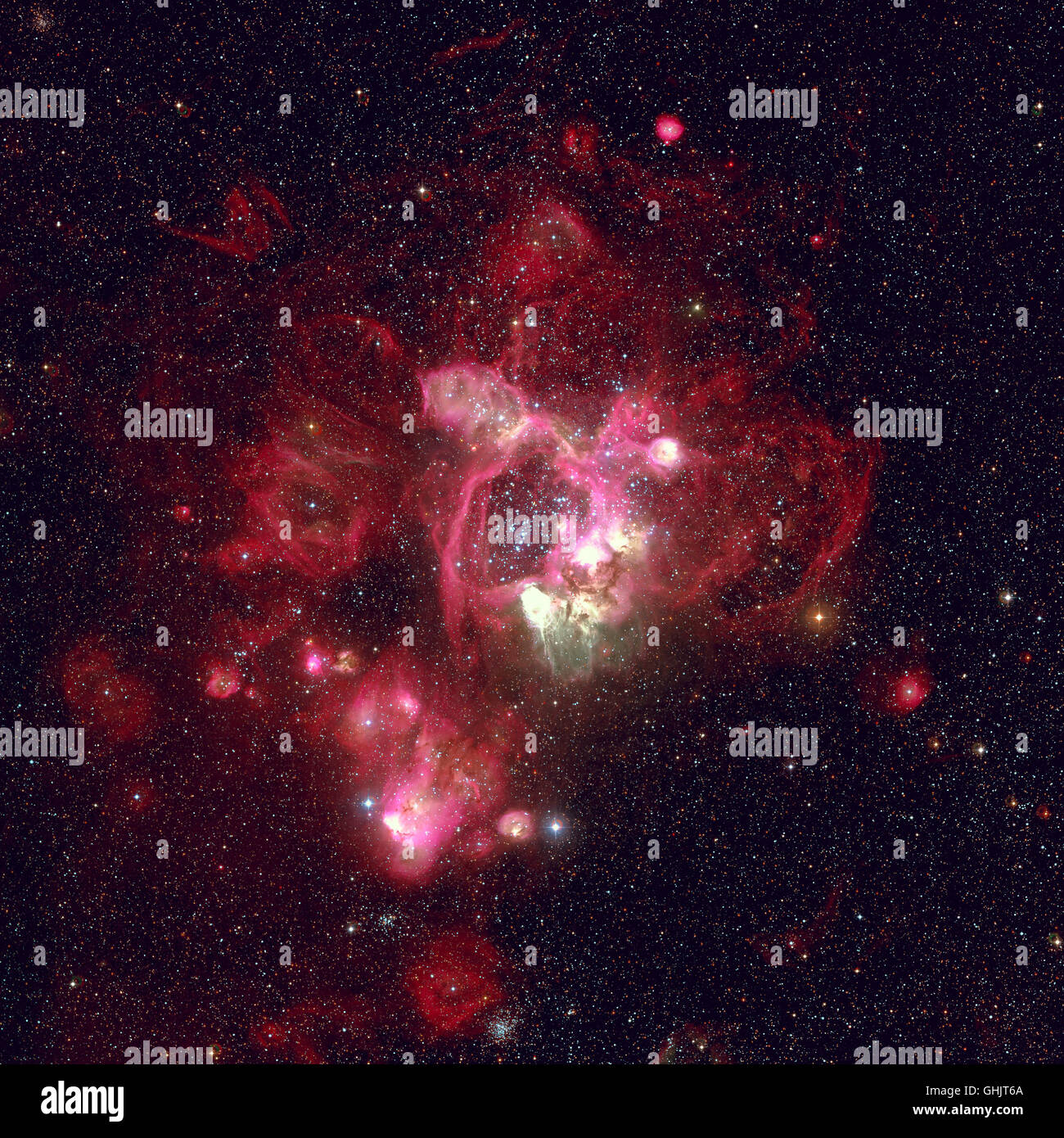 Star-regione di formatura in super star cluster nella grande Magellanic Cloud. Ritoccato immagine colorata. Foto Stock