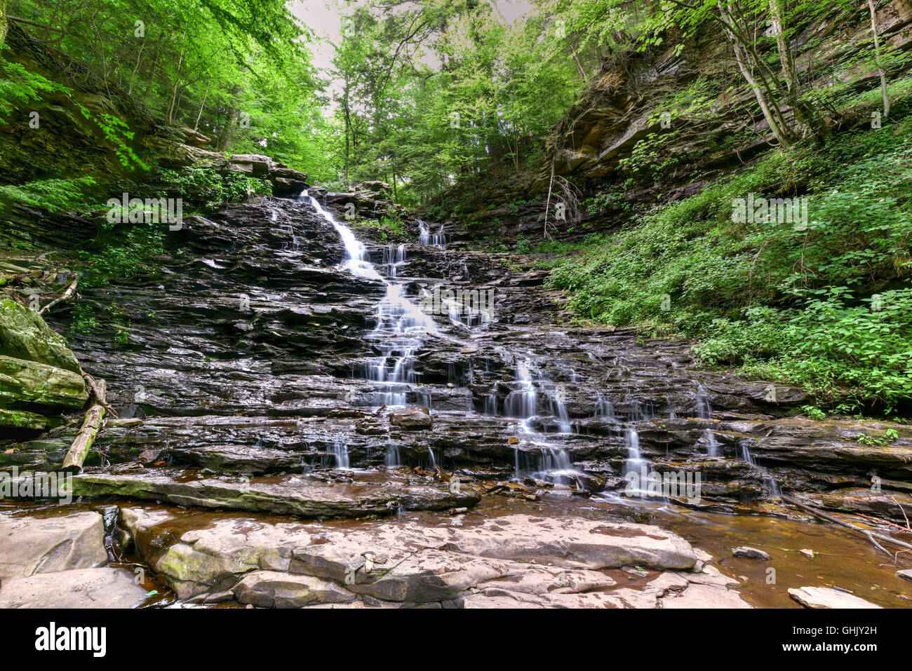 Cascata in Ricketts Glen State Park, Pennsylvania. Foto Stock