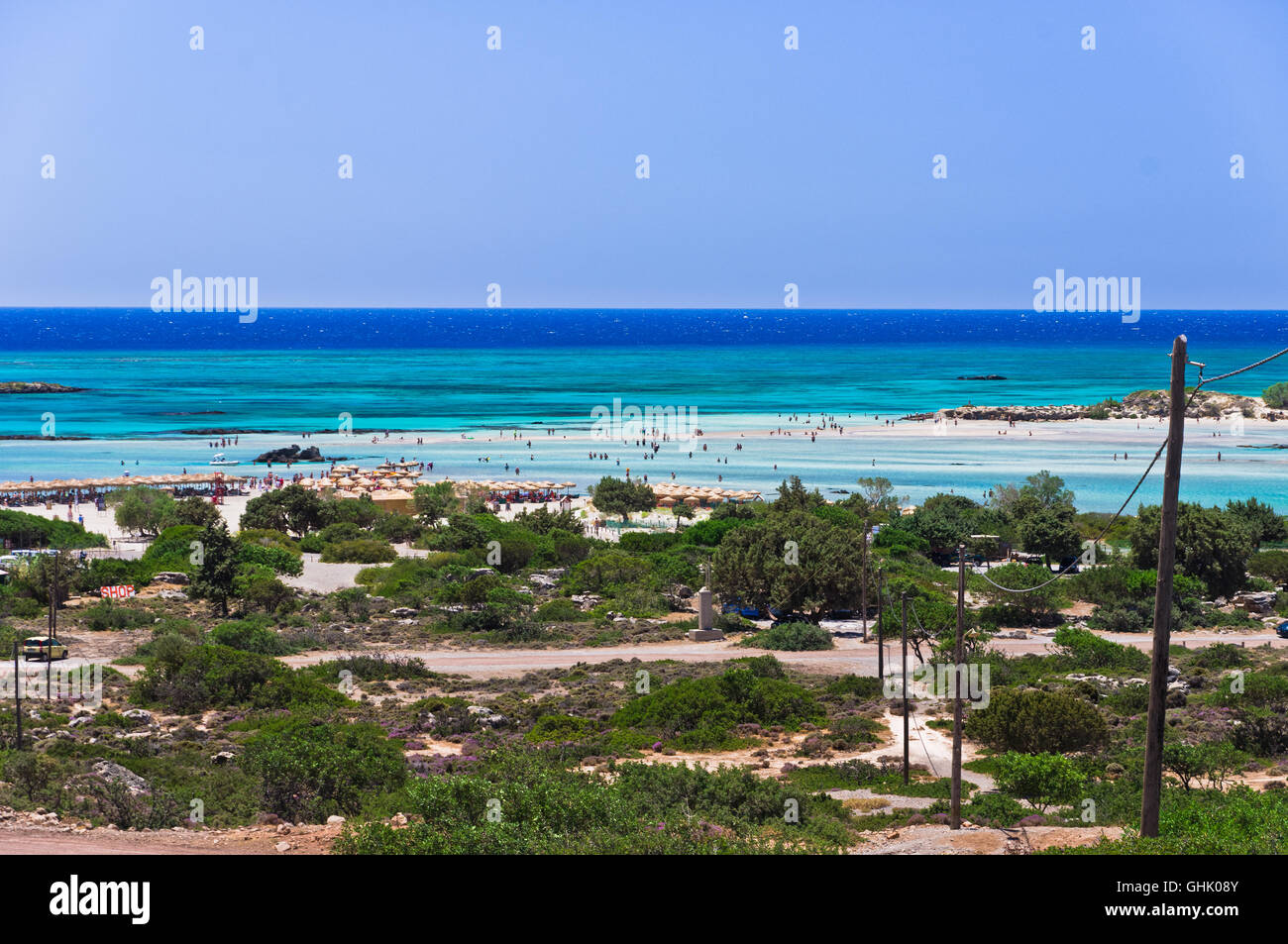 Elafonisi è come il paradiso sulla terra, spiaggia meravigliosa con corallo rosa sabbia e acque limpide, isola di Creta, Grecia Foto Stock