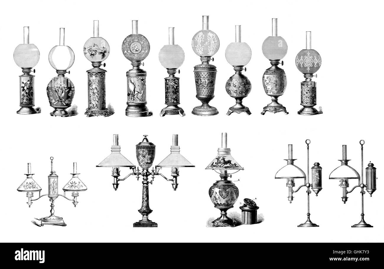 Il cherosene e lampade ad olio, 1881 Foto Stock