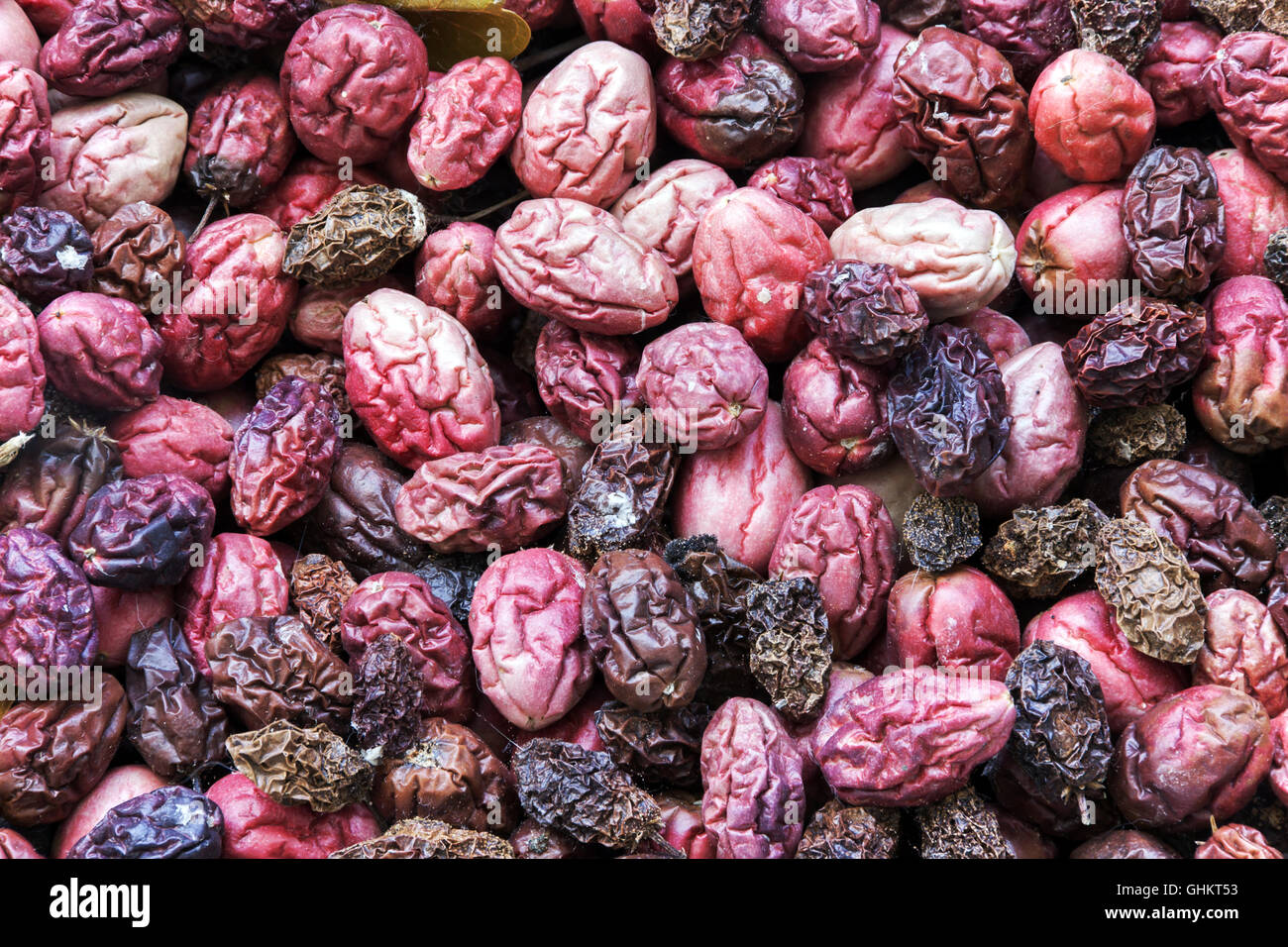 Frutti conservati essiccati naturalmente pila insieme per la coltivazione. I semi per la piantate. Foto Stock