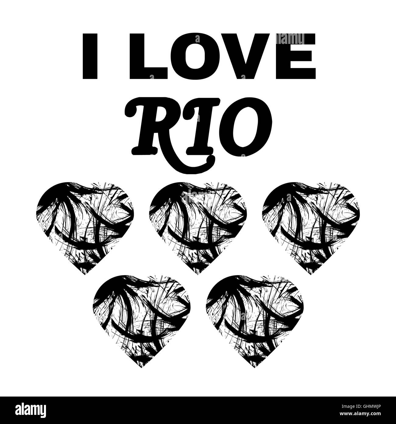 In Brasile I love Rio design con testo e cuori in contorni neri. Digital immagine vettoriale Foto Stock