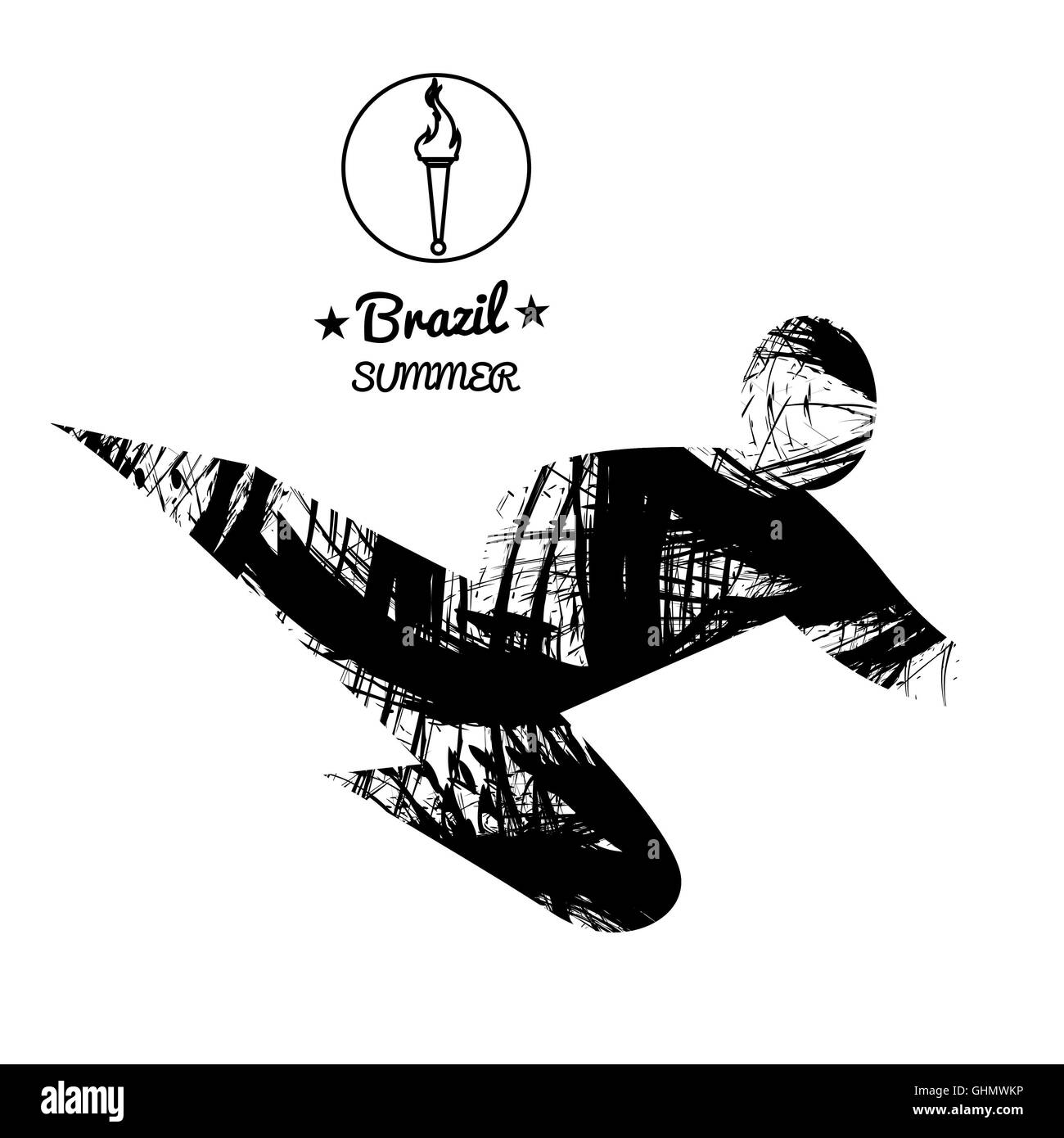 Brasile sport estate card con un abstract di combattimento sportivo e di eseguire un kick, in contorni neri. Digital immagine vettoriale Foto Stock