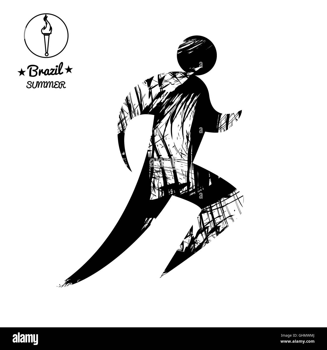 Il Brasile estate in esecuzione sport card con un abstract di runner, in contorni neri. Digital immagine vettoriale Foto Stock
