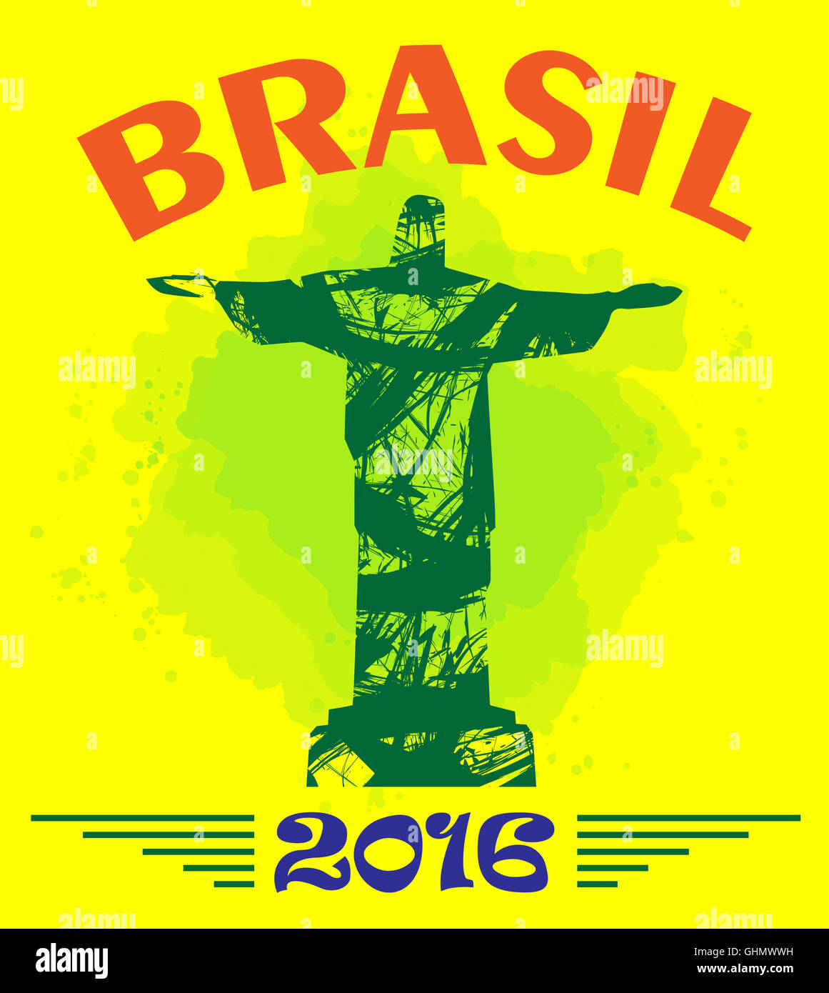 Abstract Brasil 2016 design con statua su sfondo giallo. Digital immagine vettoriale Foto Stock