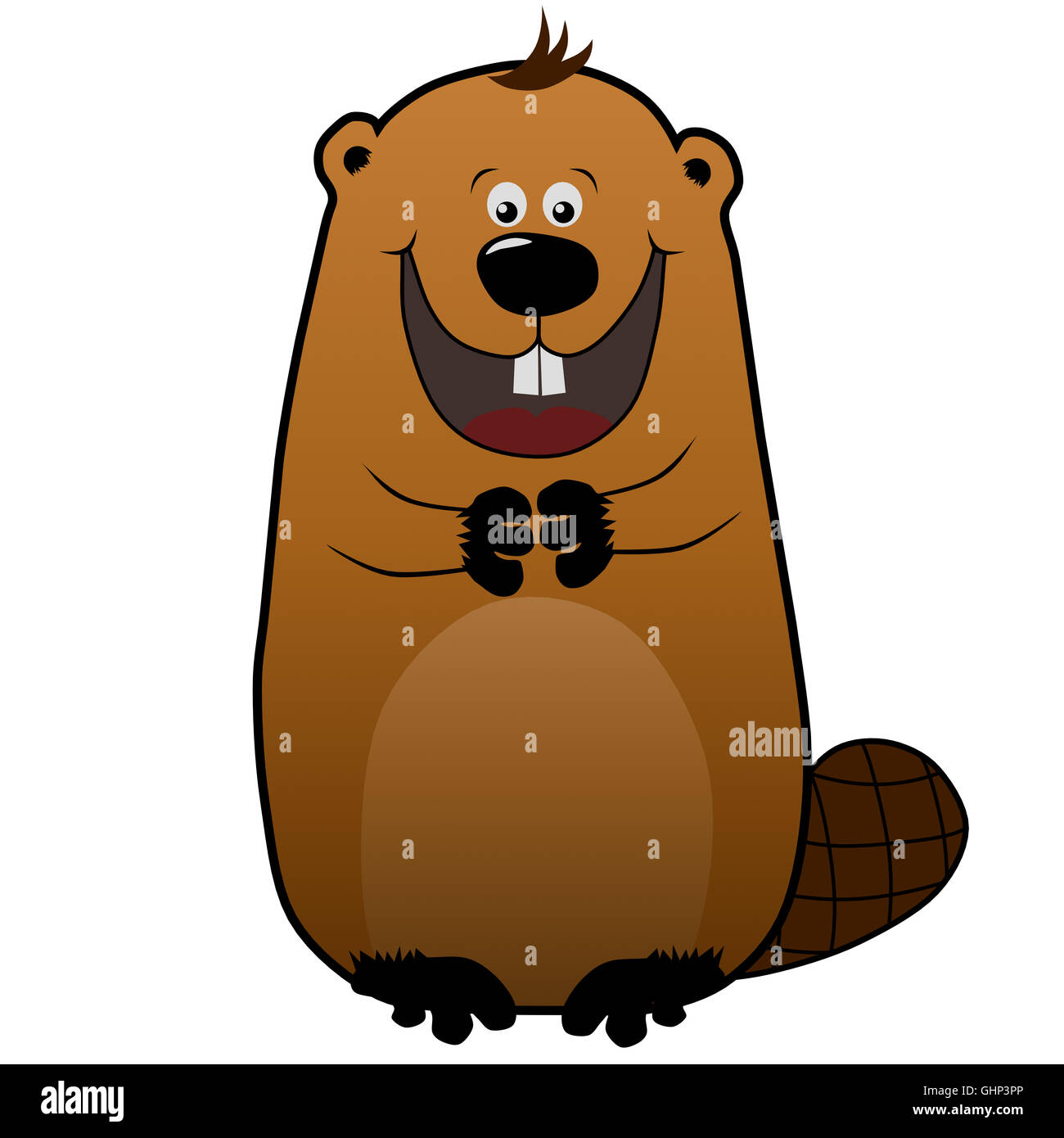 Happy cartoon beaver su sfondo bianco Foto Stock