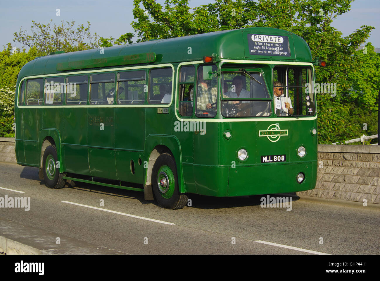 Vintage Green Line bus ML 808, a Conwy Foto Stock
