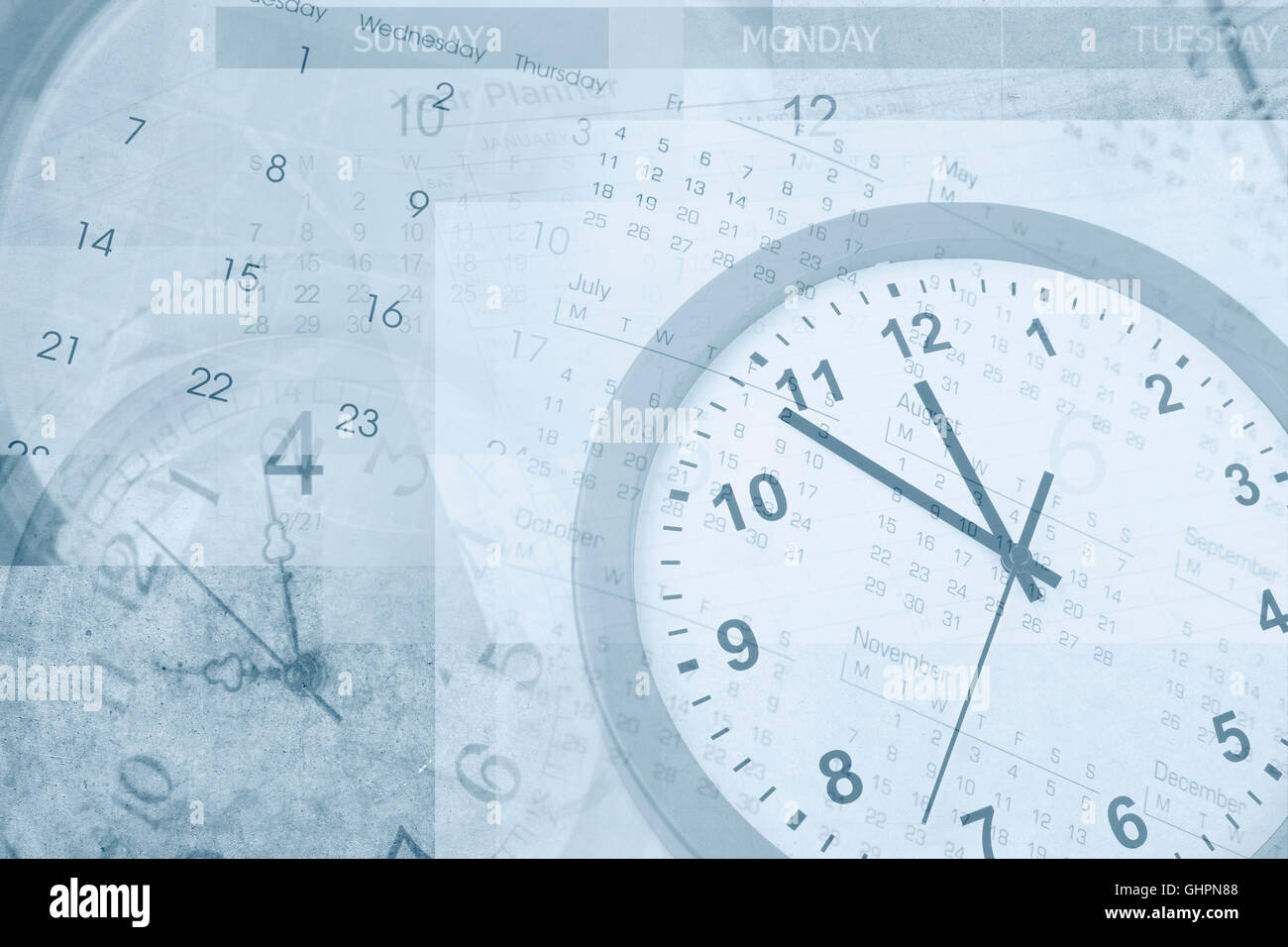 Gli orologi e i calendari, le tonalità blu Foto Stock