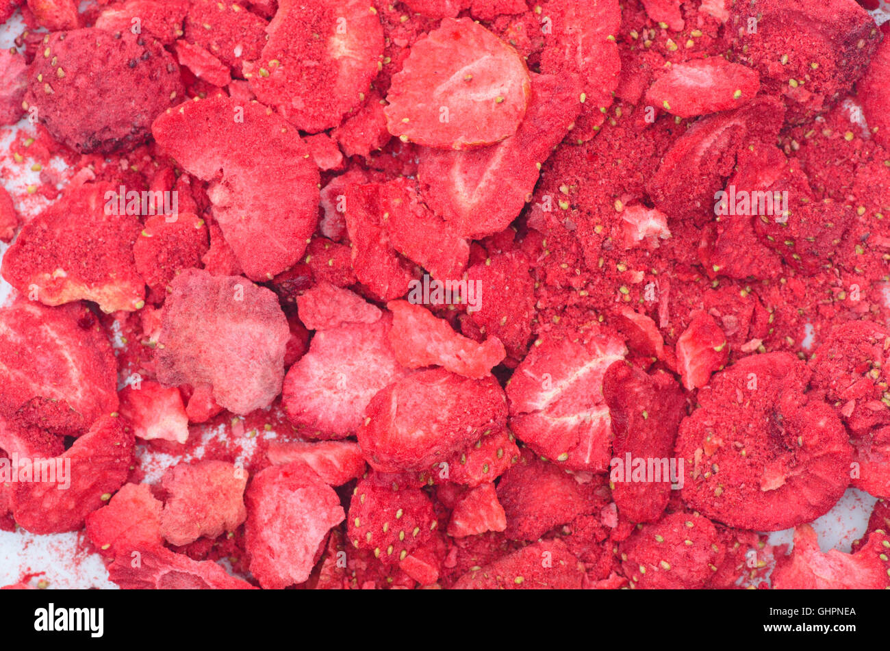 Liofilizzato freeze Fragole essiccate sfondo Foto Stock