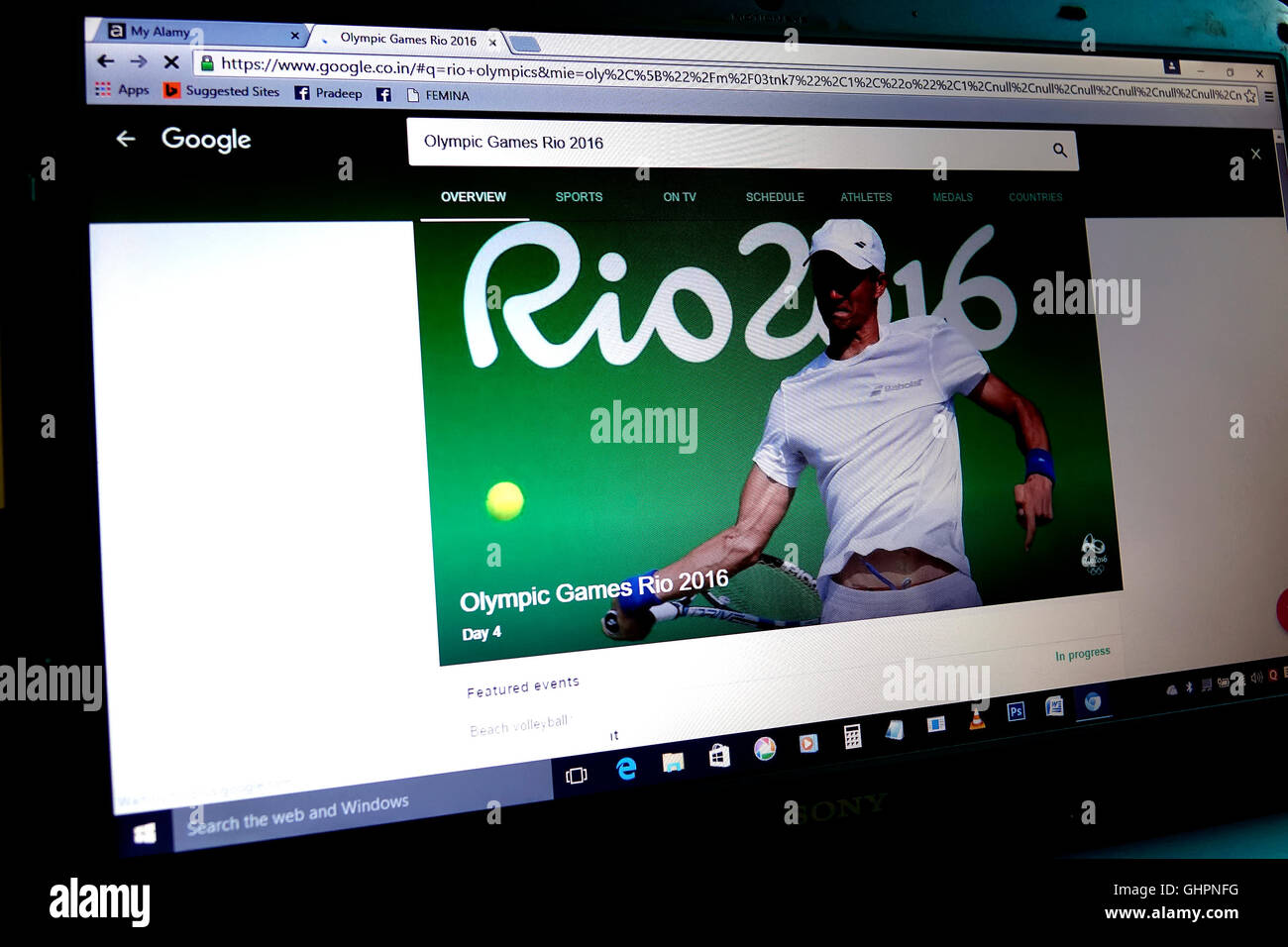 Olimpiadi di Rio de Janeiro, Brasile, 2016 ... web contestuale di foto da schermo di computer portatile. Foto Stock