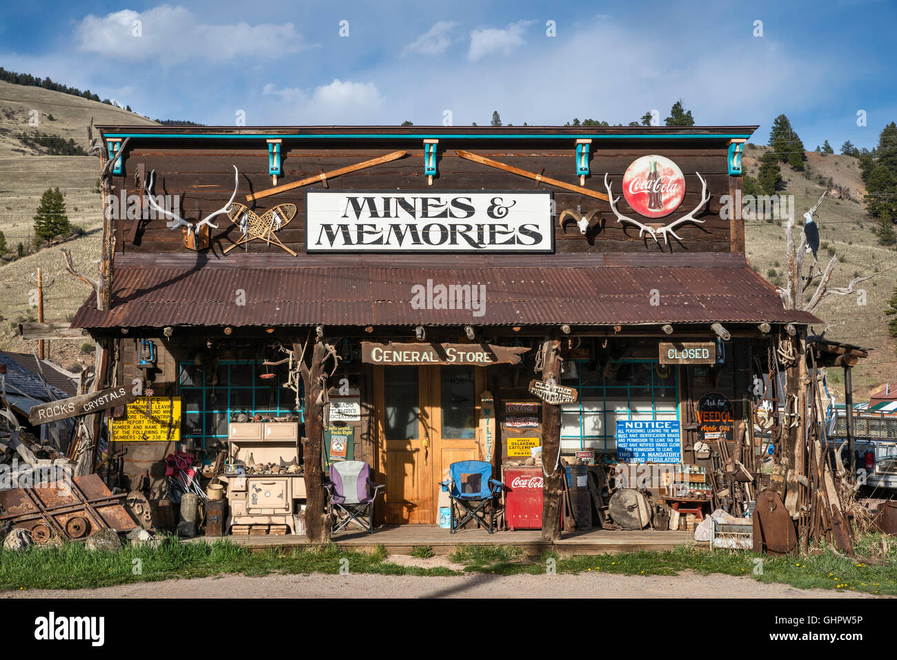 Store sulla strada principale di Creede, Colorado, STATI UNITI D'AMERICA Foto Stock