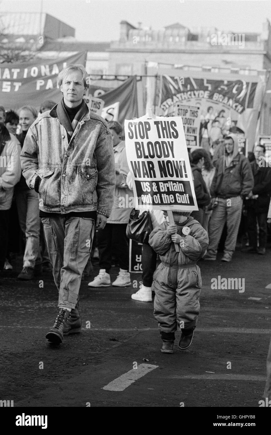 Guerra del Golfo di dimostrazione Blytheswood Square Glasgow. 1991 Foto Stock