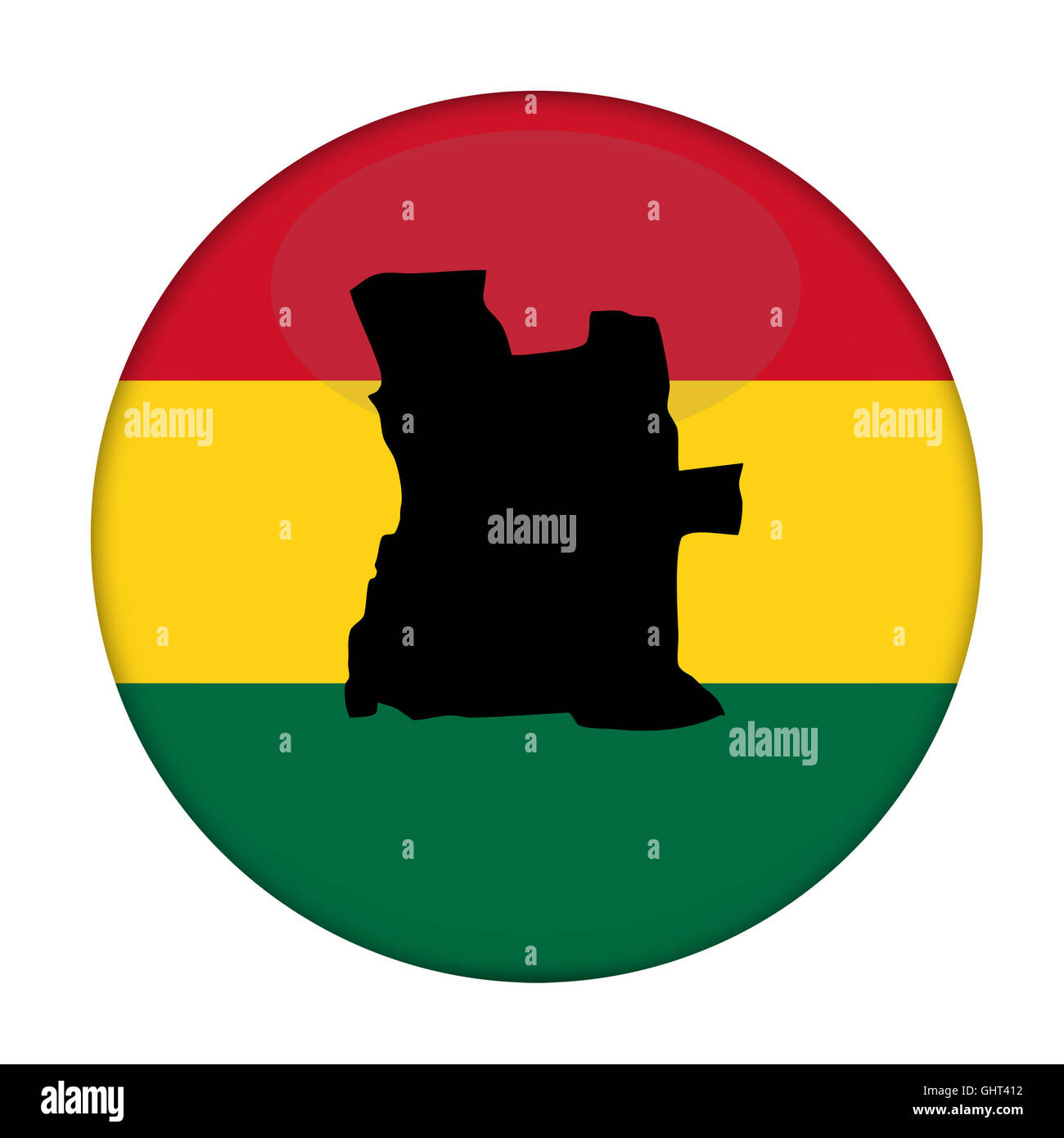 Mappa Angola su un Rastafarian bandiera pulsante, sfondo bianco. Foto Stock