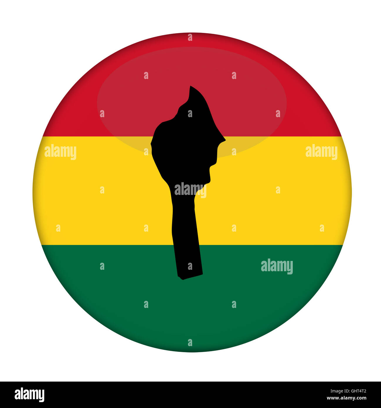 Benin mappa su un Rastafarian bandiera pulsante, sfondo bianco. Foto Stock