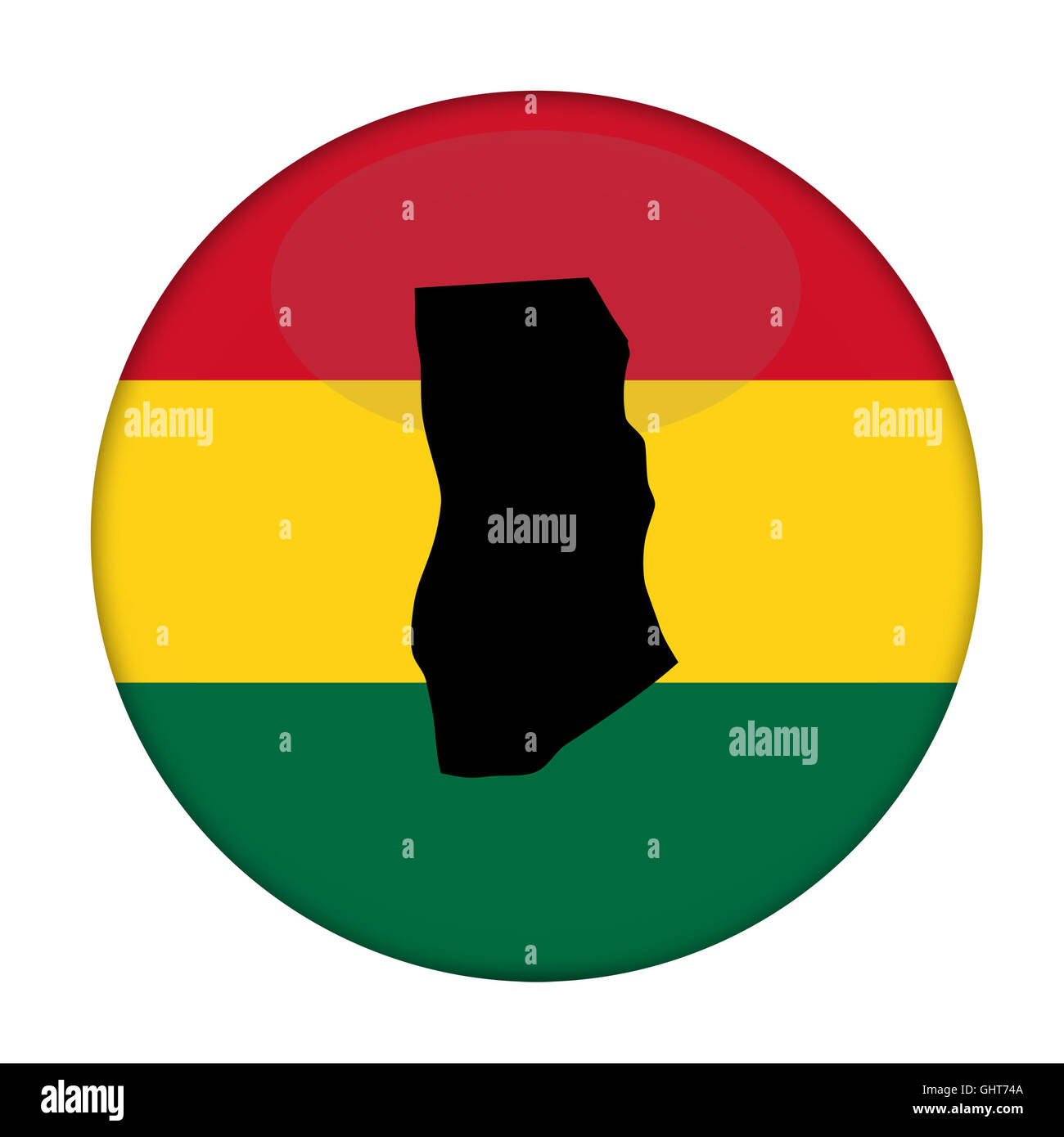 Mappa di Ghana su un Rastafarian bandiera pulsante, sfondo bianco. Foto Stock