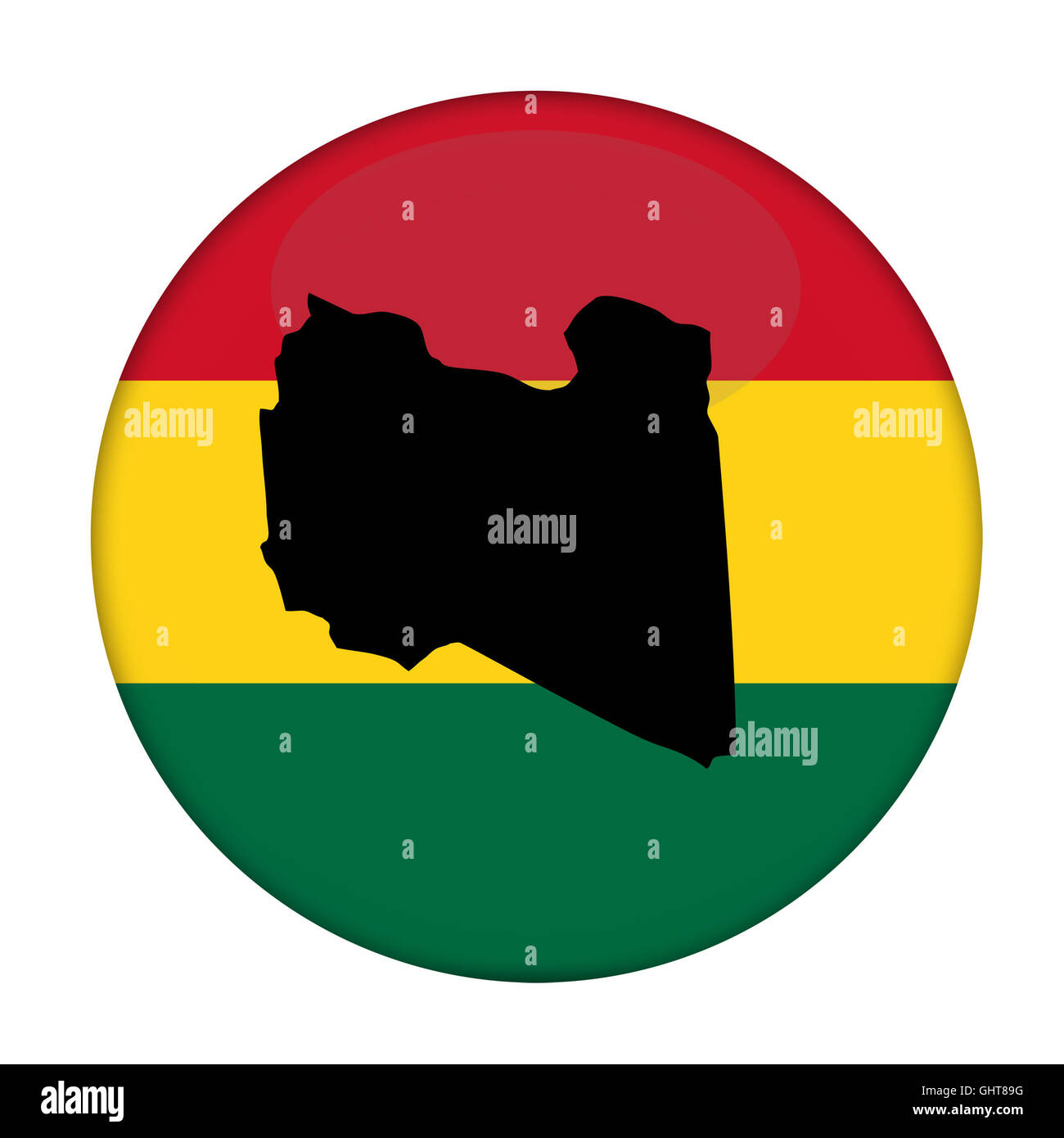 Libia mappa su un Rastafarian bandiera pulsante, sfondo bianco. Foto Stock