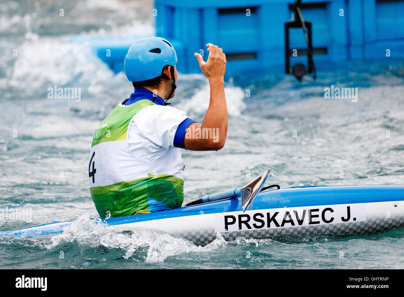 Rio de Janeiro, Brasile. Agosto 10, 2016. Canoa Slalom - Kayak (K1) Uomini finale al 2016 Giochi Olimpici Estivi di Rio de Janeiro. PRSKAVEC Jiri (CZE) © Petr Toman/Mondo immagini sportive Foto Stock