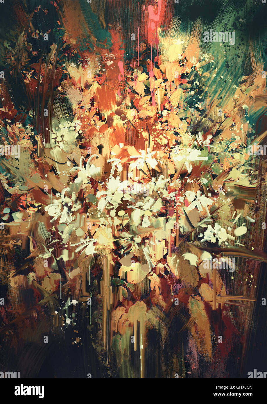 Fiore astratta pittura,mixed media illustrazione Foto Stock