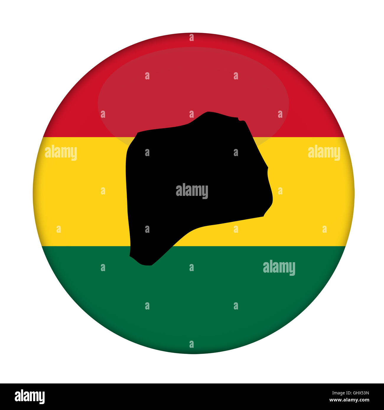 Ruanda mappa su un Rastafarian bandiera pulsante, sfondo bianco. Foto Stock