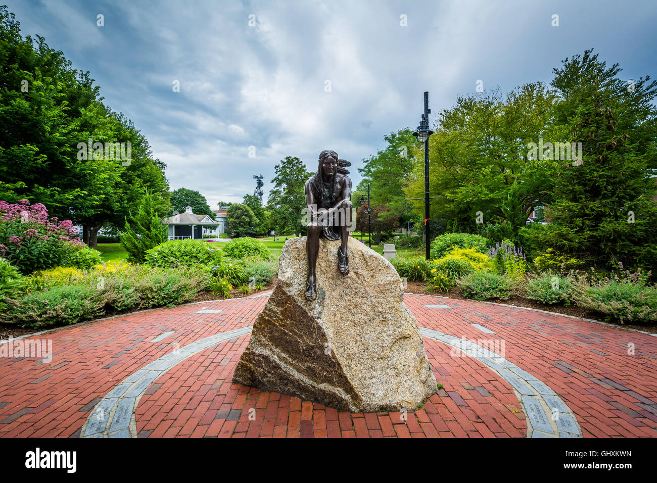 Statua e giardini in Hyannis Cape Cod, Massachusetts. Foto Stock