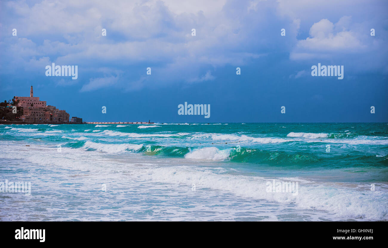Jaffa - uno dei principali porti dell antico Israele e una delle città più antiche del mondo e il Mare Mediterraneo. Overl foto Foto Stock