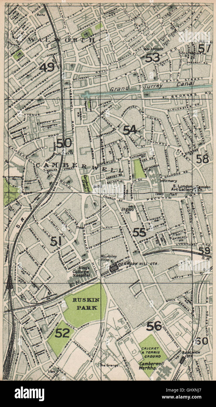 LONDON S. Camberwell Walworth Denmark Hill East Dulwich Surrey Canal, 1935 Mappa Foto Stock