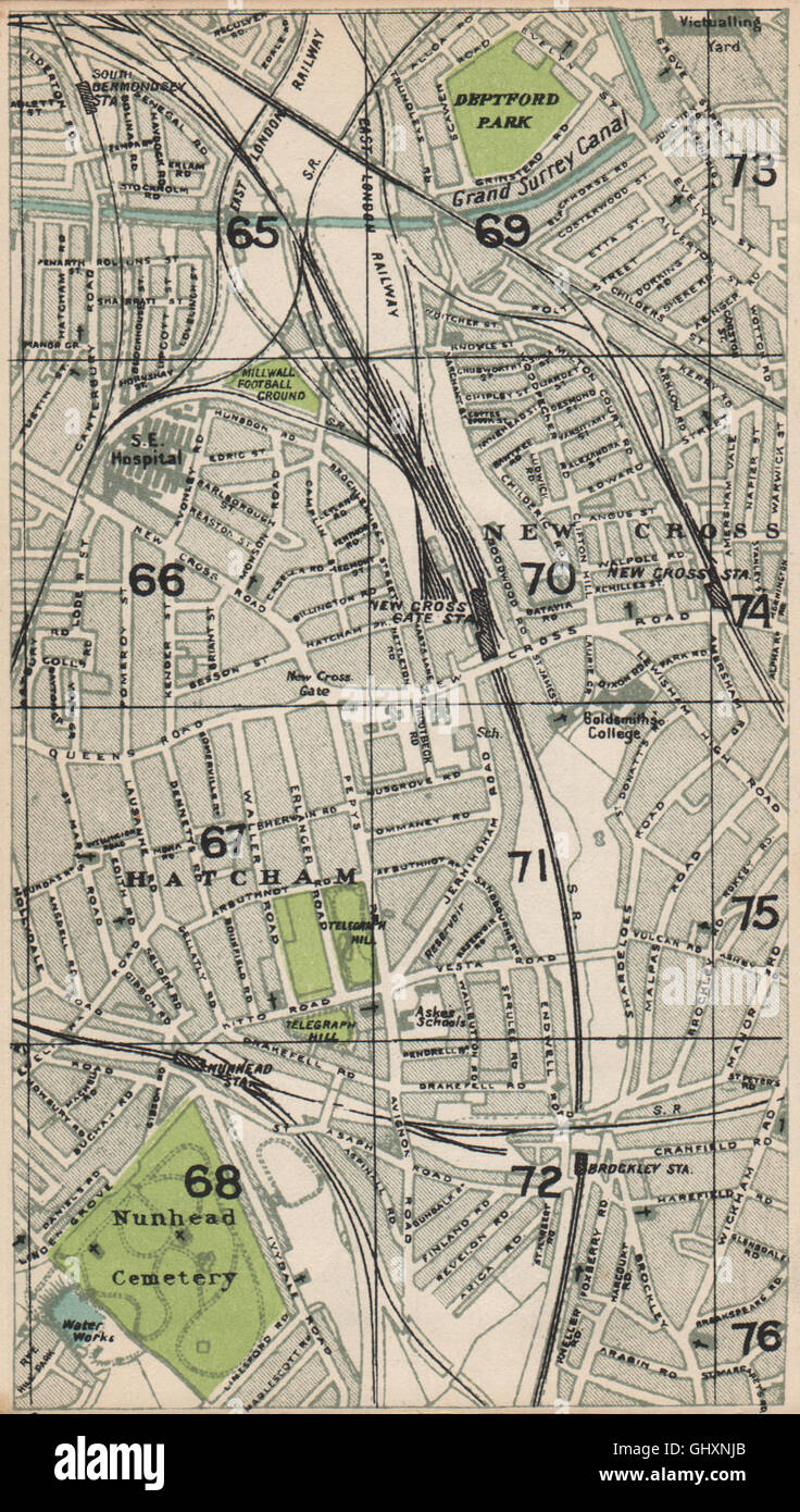 LONDON SE. Nunhead Hatcham New Cross Gate Surrey Canal Brockley, 1935 mappa  vecchia Foto stock - Alamy