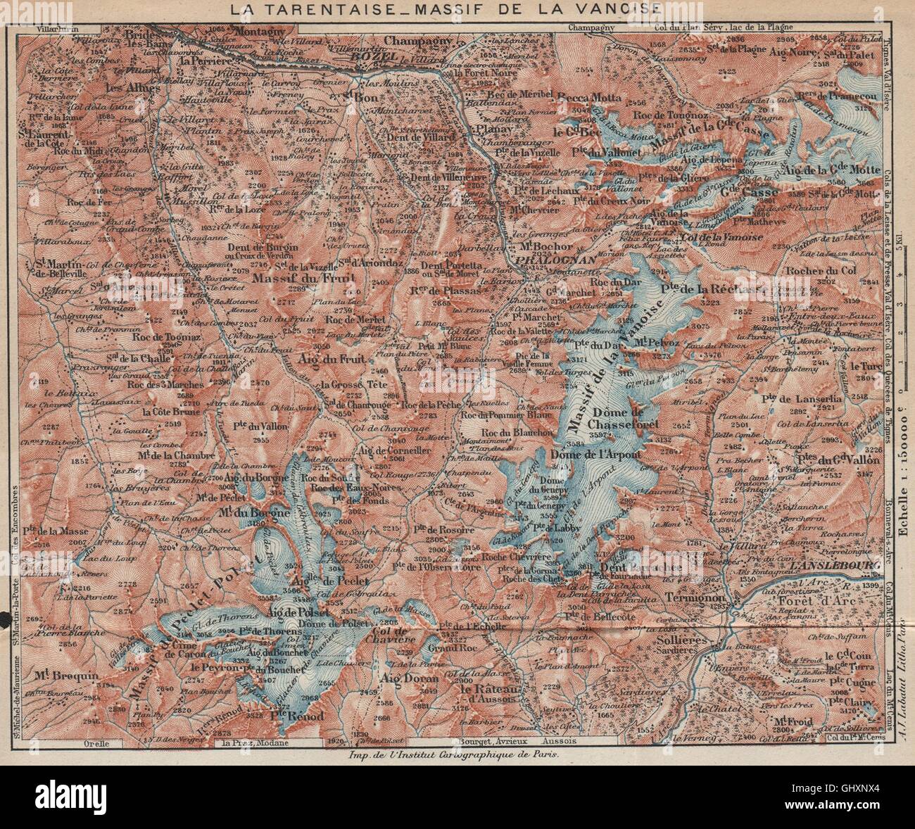 TARENTAISE.Vanoise.St Martin molle a Courchevel Méribel Val Thorens, 1920 Mappa Foto Stock