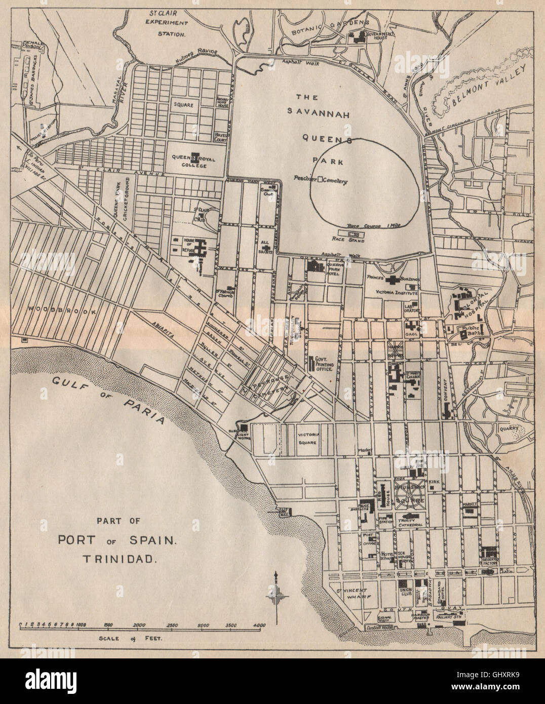 Porto di Spagna. Vintage map. Trinidad. Indie Occidentali. Caraibi, 1914 Foto Stock