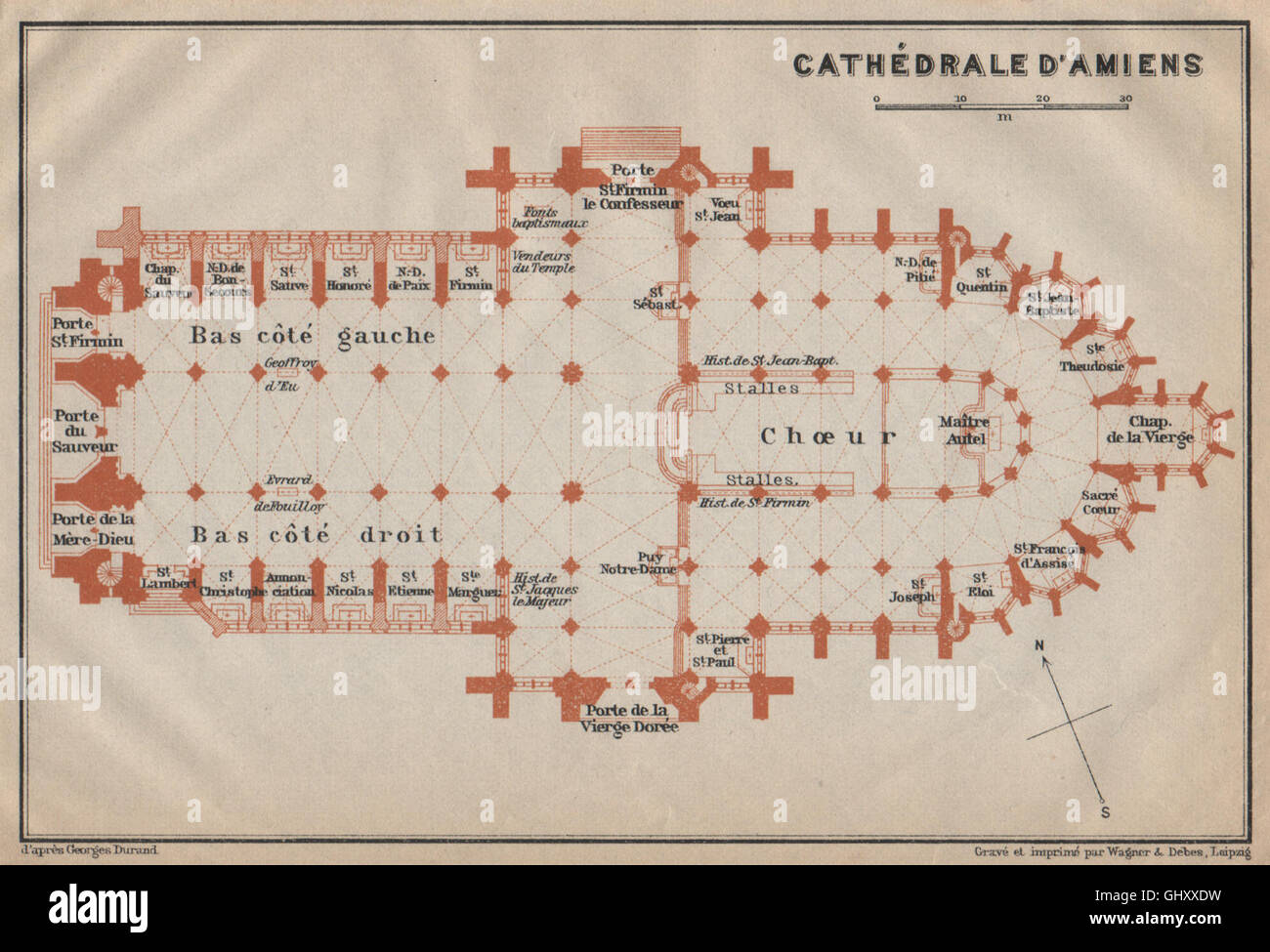 AMIENS CATHÉDRALE CATTEDRALE piano piano. Somme carte. BAEDEKER, 1909 mappa vecchia Foto Stock