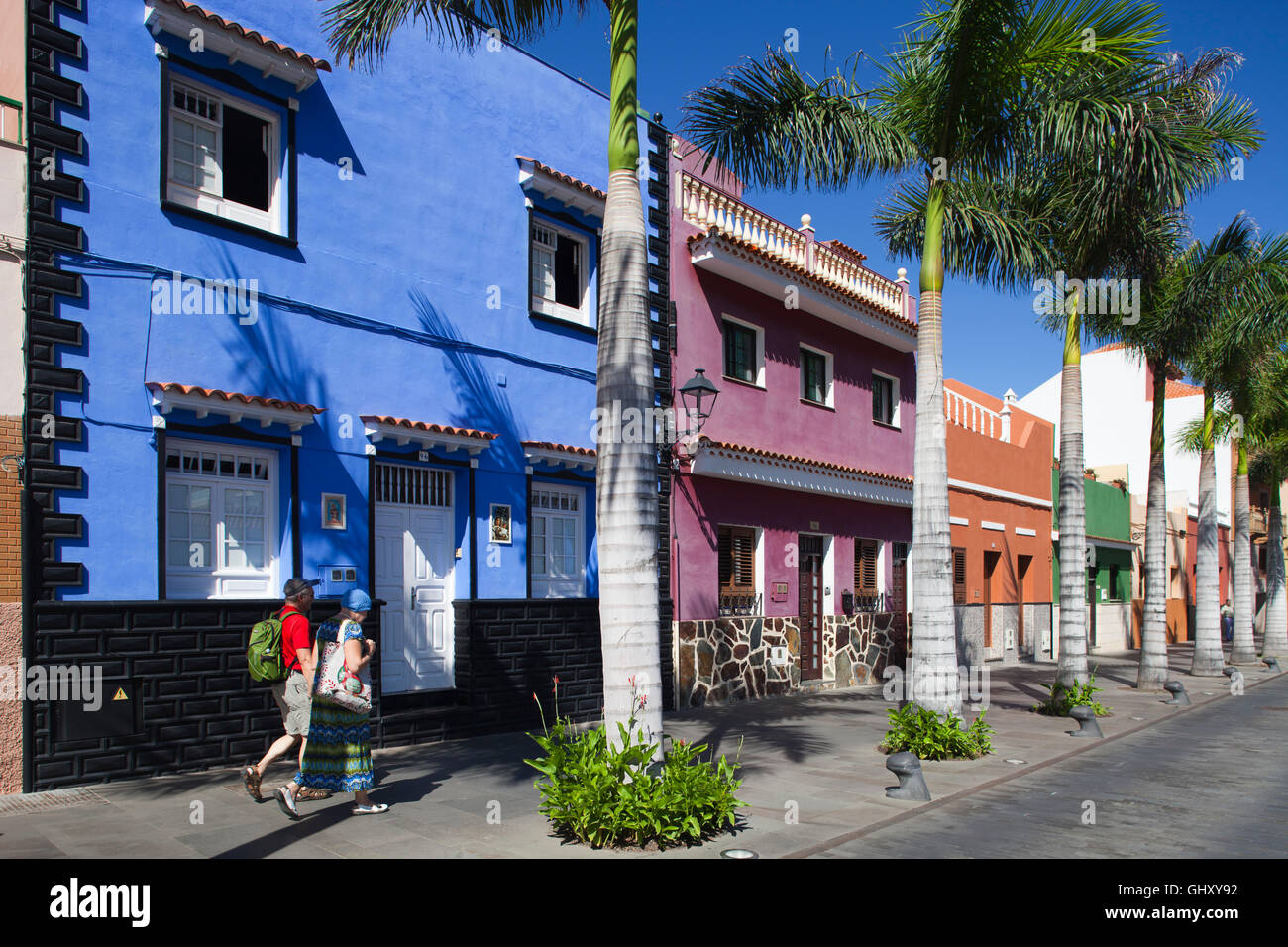 Case in Calle de Mequines, Puerto de la Cruz town, l'isola di Tenerife arcipelago delle Canarie, Spagna, Europa Foto Stock